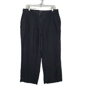 Talbots Linen Crop Pants Women 14 Black Heritage Straight Leg Breathable Summer